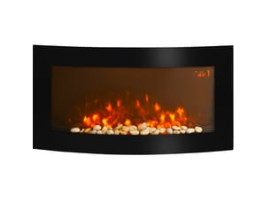Cheminée électrique murale 89,2 x 13,5 x 48 cm noire en verre et métal, chauffage 10002000 w