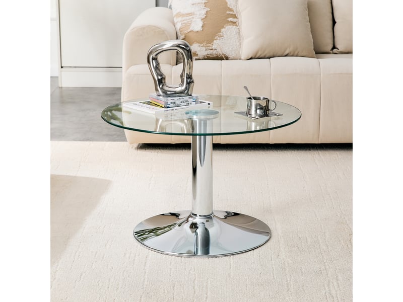  Table d'appoint ronde de 70 cm en verre et métal argenté  - Conforama R