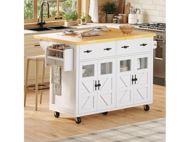  Desserte de cuisine blanche 140x73x93,5 cm à plateau extensible  - Conforama B