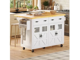 Desserte de cuisine blanche 140x73x93,5 cm à plateau extensible