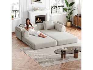 Canapé-lit modulable 2-en-1 en chenille, ensemble 2 pièces avec espace de rangement dans les accoudoirs, structure métallique et configuration libre - kaki