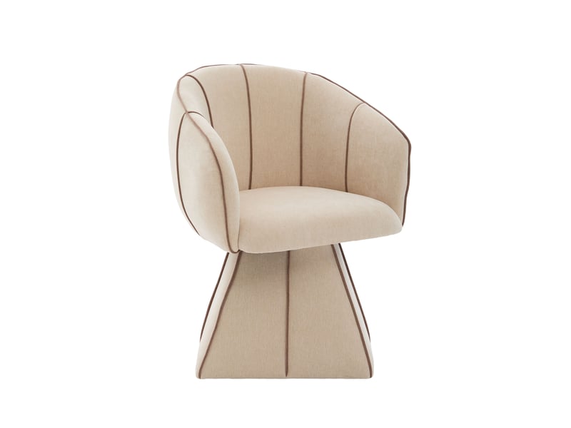  Fauteuil pivotant 360 degrés avec dossier haut et accoudoirs en chenille camel  - Conforama A