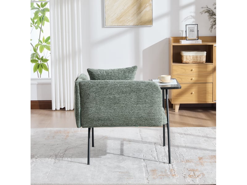  Fauteuil de loisirs émeraude en chenille avec table d'appoint et deux poches de rangement  - Conforama D