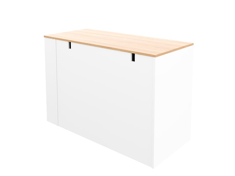  Îlot de cuisine blanc effet bois mdf 120×60×90 cm, 3 tiroirs, niches et espace animal, sans gamelle ni coussin  - Conforama D