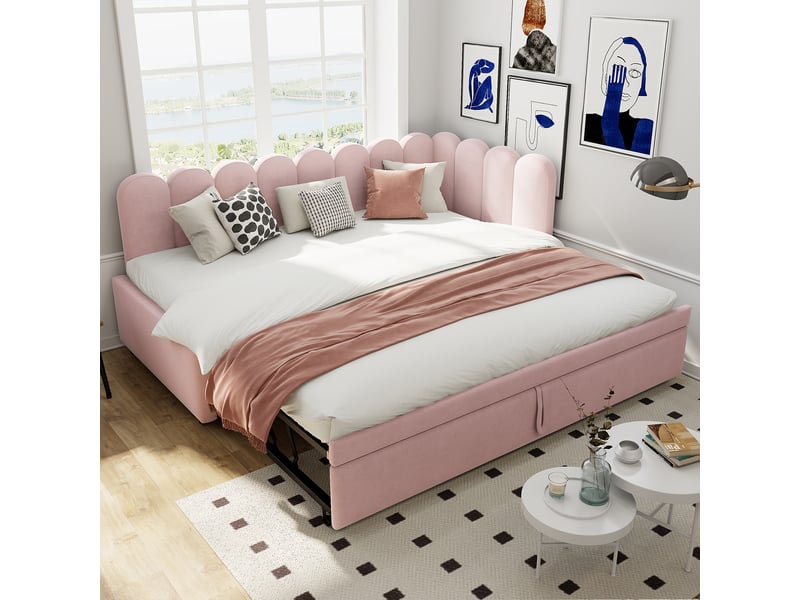  Lit convertible en capitonné rose 90x200 cm  - Conforama B