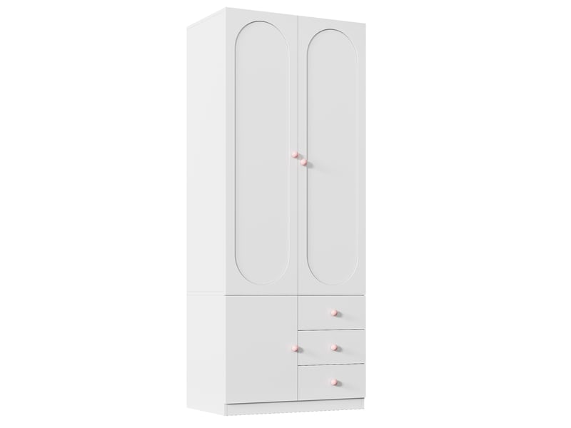 Lot de 2 armoires penderies 80x50x200 cm blanches en mdf, 2 portes, 3 tiroirs et tringle de rangement  - Conforama A