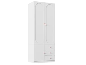 Lot de 2 armoires penderies 80x50x200 cm blanches en mdf, 2 portes, 3 tiroirs et tringle de rangement
