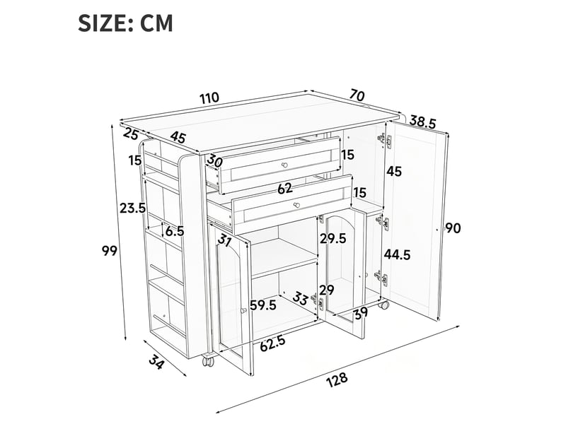  Îlot de cuisine mobile avec plateau rabattable 110 cm evryae  - Conforama E