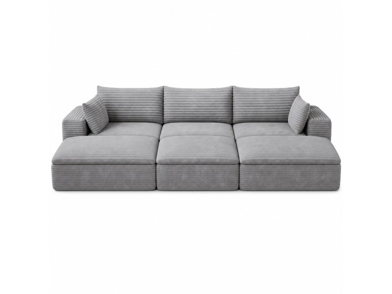  Canapé 6 places 260 cm en velours côtelé gris foncé, double couche, rembourrage amovible, sans montage Y150-3SEATER-3O-GRAU - Conforama A