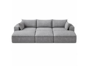 Canapé 6 places 260 cm en velours côtelé gris foncé, double couche, rembourrage amovible, sans montage
