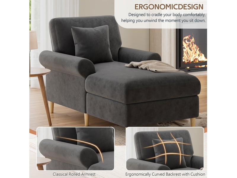  Fauteuil relax 133x87x90 cm, avec fonction allongée, coussin lombaire, canapé simple, pour salon, bureau, velours gris  - Conforama E
