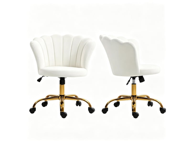  Fauteuil de coiffure réglable en velours blanc, dossier floral et roulettes  - Conforama A