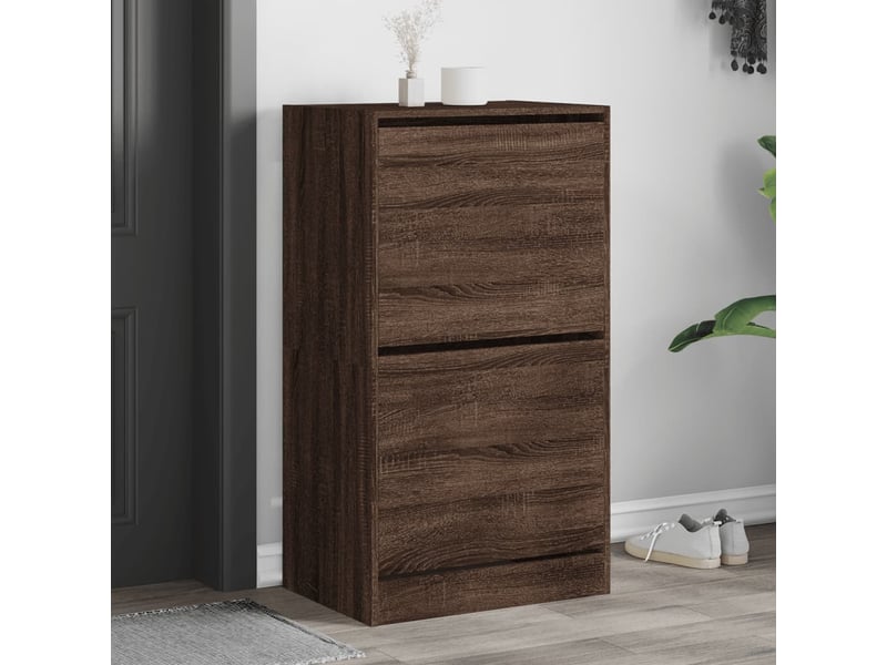  Meuble à chaussure | armoire à chaussures 2 tiroirs rabattables chêne marron  - Conforama B
