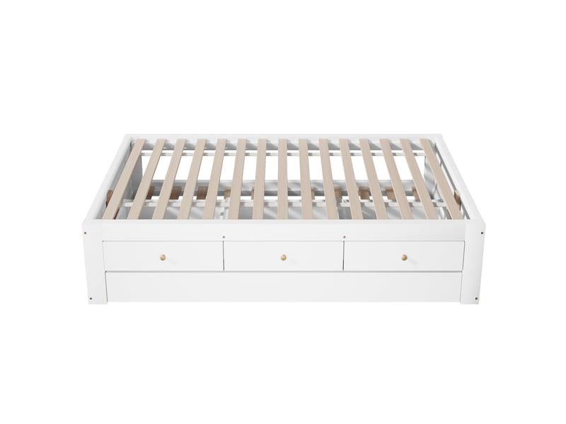  Lit gigogne enfant 90x200 cm blanc bois, 3 tiroirs intégrés et couchage d'appoint 90x190 cm pour chambre  - Conforama D
