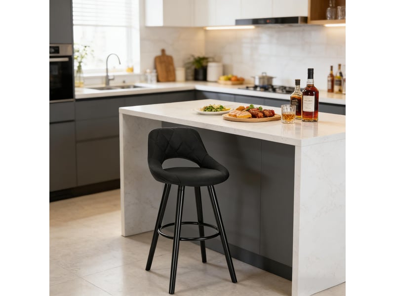  Tabouret de bar - anthracite - tissu et bois massif - dimensions 43x43 cm - hauteur totale 91 cm 43x40x70cm - Conforama E