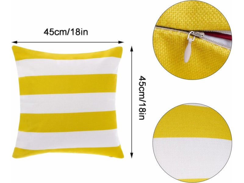  Lot de 4 housse de coussin - 45 x 45 cm lot de 4 housses de coussin décoratives imperméables pour extérieur, jardin, terrasse, canapé, balcon, rayures, jaune  - Conforama B