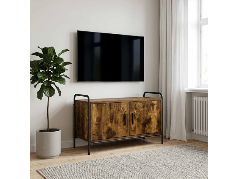  Meuble tv moderne, banc tv 79,5x33x50 cm chêne fumé bois d'ingénierie shl52269  - Conforama B