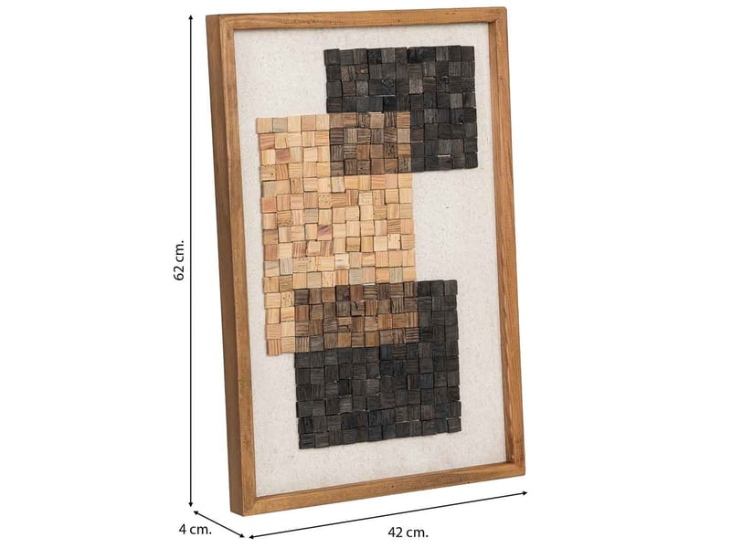 Tableau artisanal en bois recyclé relief beige et noir 42x4x62 cm h - Conforama C