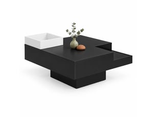 Table basse avec boîte de rangement amovible et éclairage led multicolore, finition brillante noir et blanc, 72 × 72 × 30 cm