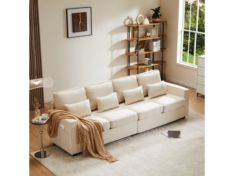 Canapé 4 places, canapé de salon – pour appartement, en lin, pour salon, avec accoudoirs - Conforama D