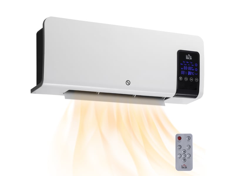  Radiateur soufflant mural en céramique ptc - 1000 w 2000 w, oscillation, avec télécommande blanche  - Conforama A