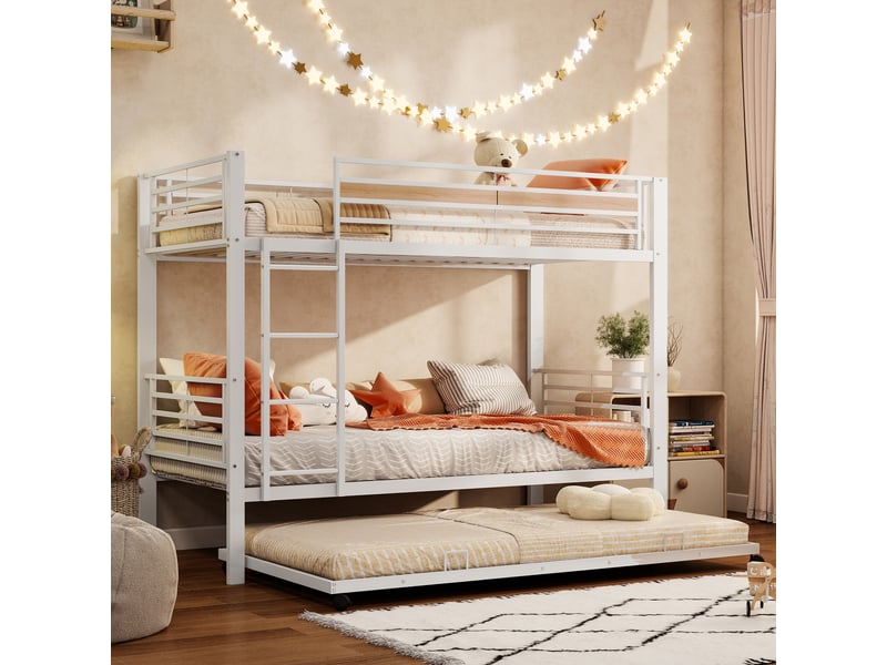 Lits superposés 90 × 200 cm en métal blanc avec lit gigogne sur roulettes IKSETERA TRADING LTD - Conforama D