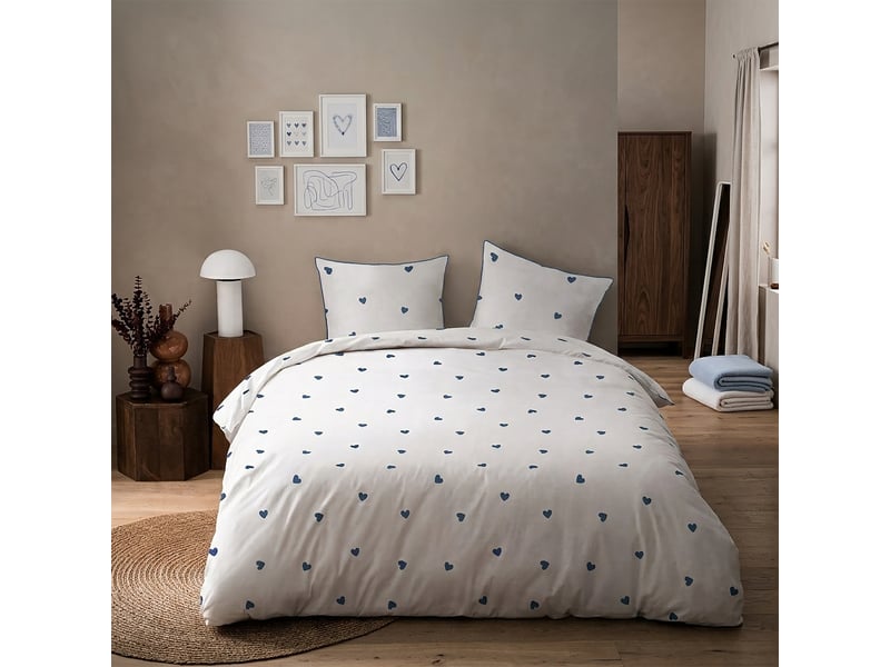  Parure de lit imprimée 100% coton, pluie de coeurs 140x200+65x65cm  - Conforama A