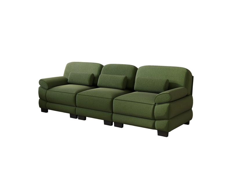  Canapé droit 3 places modulable, structure robuste, assise profonde et spacieuse, cordon cord doux et confortable, vert, pour se détendre au salon  - Conforama A