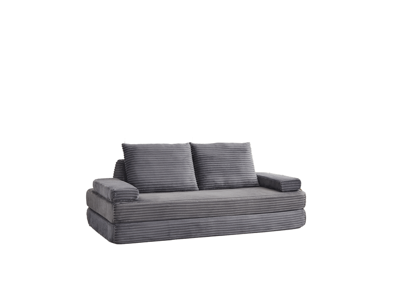  Canapé convertible 2 places en velours côtelé 211 cm, convertible sofa et lit, 2 dossiers triangulaires, 2 coussins, gris  - Conforama A