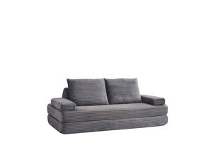 Canapé convertible 2 places en velours côtelé 211 cm, convertible sofa et lit, 2 dossiers triangulaires, 2 coussins, gris