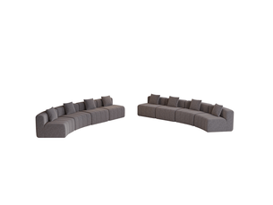 Canapé modulaire 8 places incurvé avec deux coussins, configuration semi-circulaire en chenille grise
