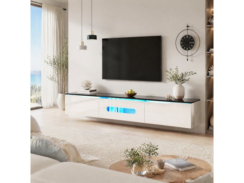  Meuble tv modenvie 180 x 35 x 30 cm led 16 couleurs noir et blanc mdf panneaux de particules  - Conforama B