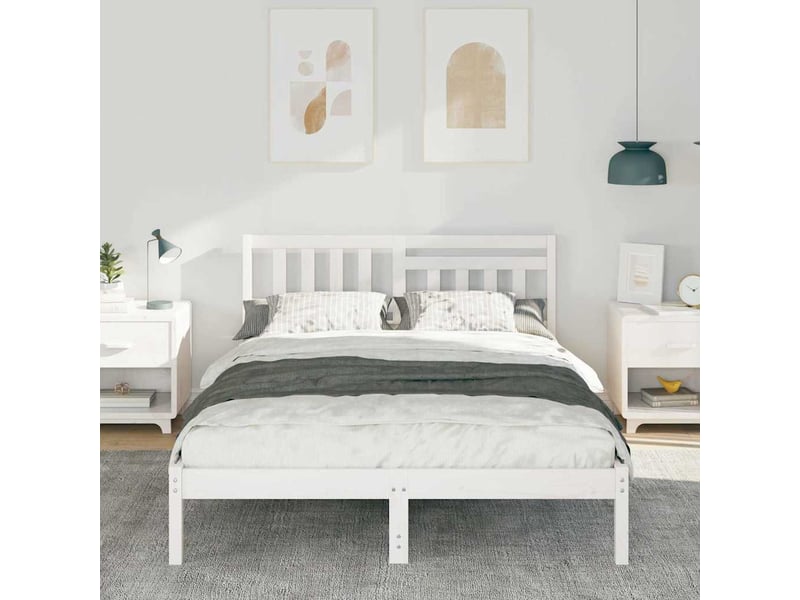  Lit double- lit adulte -  cadre de lit avec tête de lit blanc 135 x 190 cm pin massif  - Conforama B