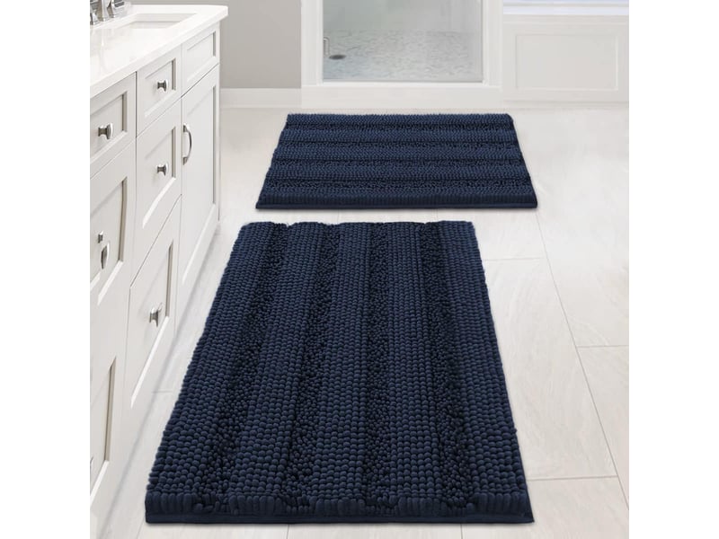  Tapis de baintapis de bain, bleu marine, 43*61cm + 51*81cm, ensemble de 2 pièces, tapis de sol en chenille extra épais, antidérapant  - Conforama A