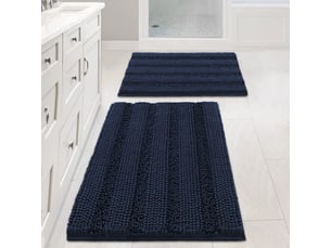 Tapis de baintapis de bain, bleu marine, 43*61cm + 51*81cm, ensemble de 2 pièces, tapis de sol en chenille extra épais, antidérapant