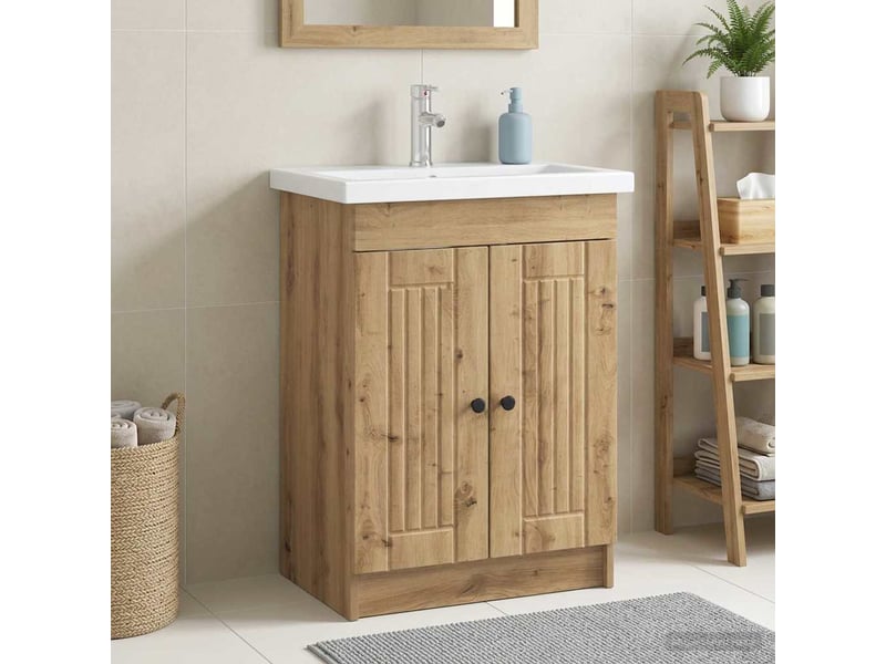  Armoire sous évier de salle de bain, meuble de rangement chêne artisanal shl6851  - Conforama B