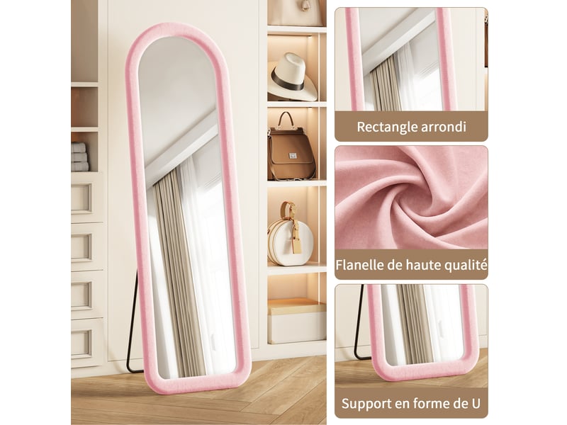  Miroir pleine longueur style français romantique, forme arquée 160×50 cm, rose, pose murale ou sur pied  - Conforama E