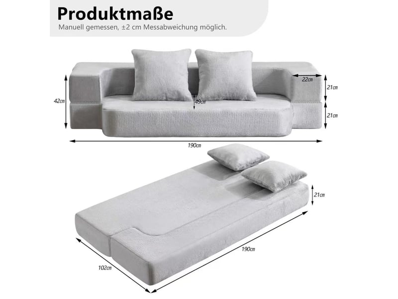 Canapé convertible 2 places pliable pour couchage d’appoint - mousse mémoire, tissu gris clair - Conforama D