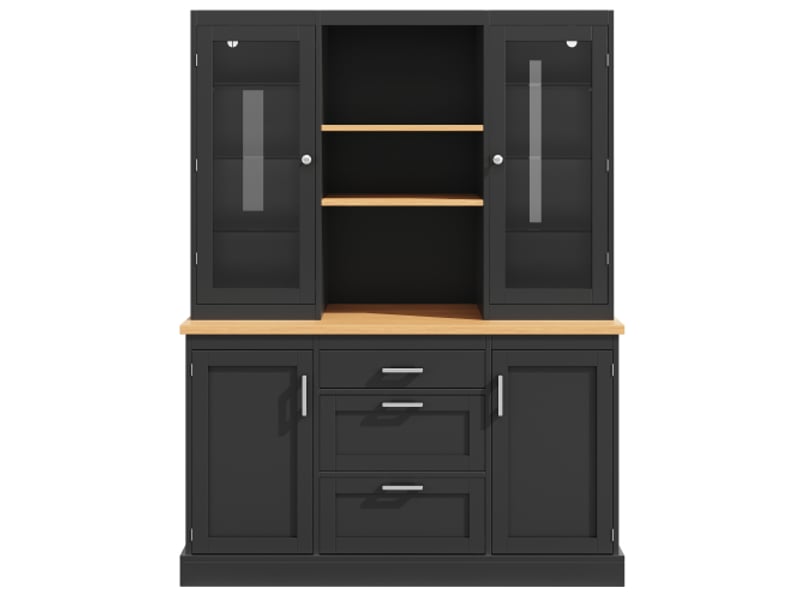  Armoire cuisine led avec app, plan de travail, 185x140x40 cm, 3 tiroirs, étagères réglables, noirblancvert  - Conforama A