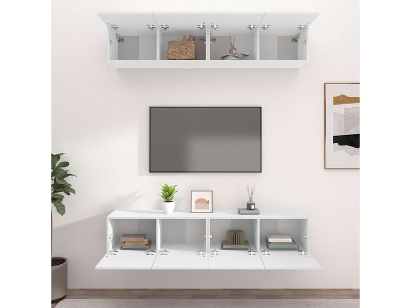  Lot de 4 meuble tv bas salon blanc 80x30x30 cm bois d'ingénierie shl42176  - Conforama C