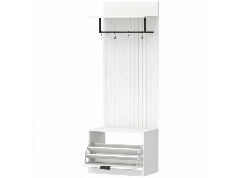Meuble d'entrée porte-manteau 5 en 1 blanc - Conforama E