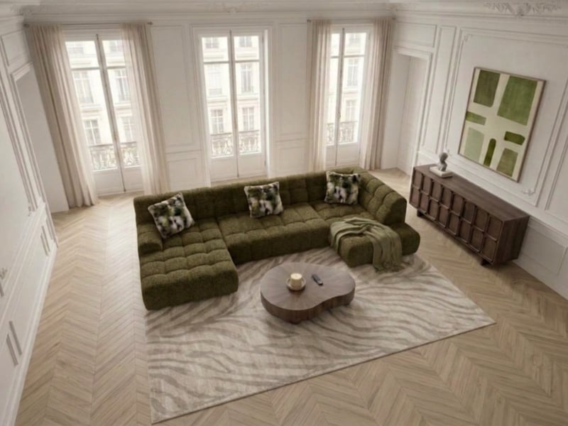 Bobochic canapé panoramique avance-recule électrique andre tissu texturé vert angle droit ANDRE - Conforama D