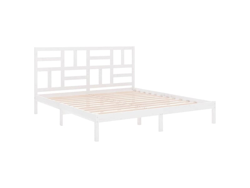  Lit double- lit adulte -  cadre de lit sans matelas blanc bois massif 200x200 cm  - Conforama C