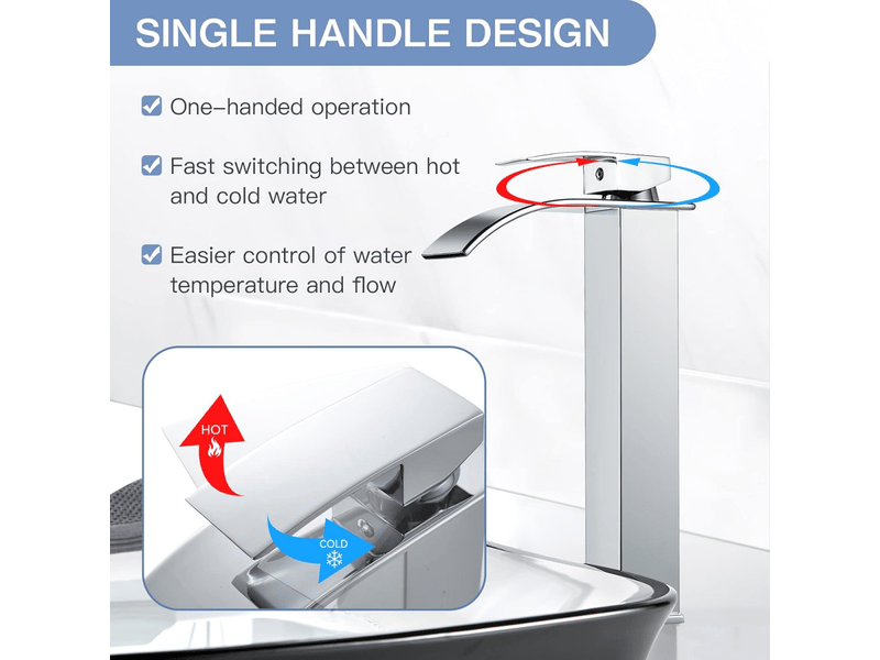  Robinet de lavabo cascade en argent chromé, mitigeur d'évier avec bec haut 232 mm, robinet cascade en argent chromé g 38  - Conforama D