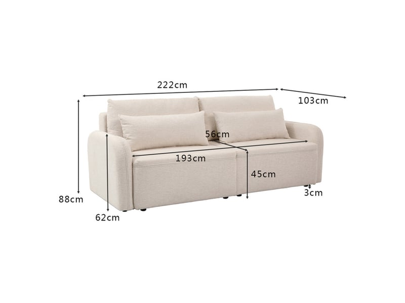 Canapé convertible 3 places en tissu beige et pieds noirs - sokka - Conforama E