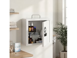 Armoire à pharmacie murale 30 x 14 x 30 cm blanche en acier inoxydable, serrure à combinaison avec poignée