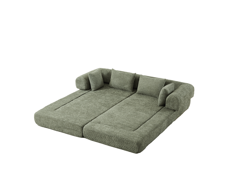  Canapé 2 places 200x95 cm – vert – dossier réglable, 4 configurations et 4 coussins  - Conforama D