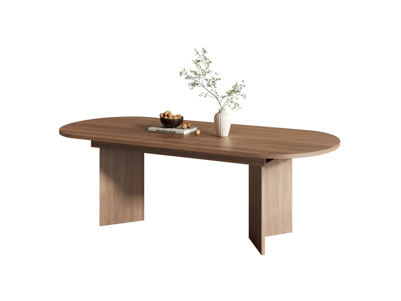  Table de salle à manger 160-200x90x75 cm, plateau extensible, effet bois en mdf, teinte noyer, bords arrondis  - Conforama A