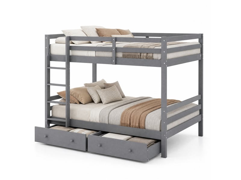  Lit superposé enfant 140x200 cm gris avec tiroirs et échelle  - Conforama A