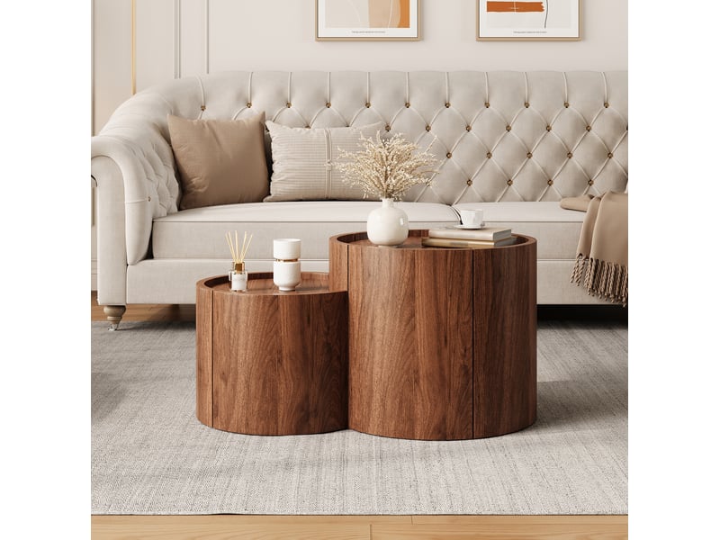  Table basse de salon 77,5x47,5x40 cm avec rangement, tiroirs et portes galbées, panneau de particules, noyer  - Conforama E